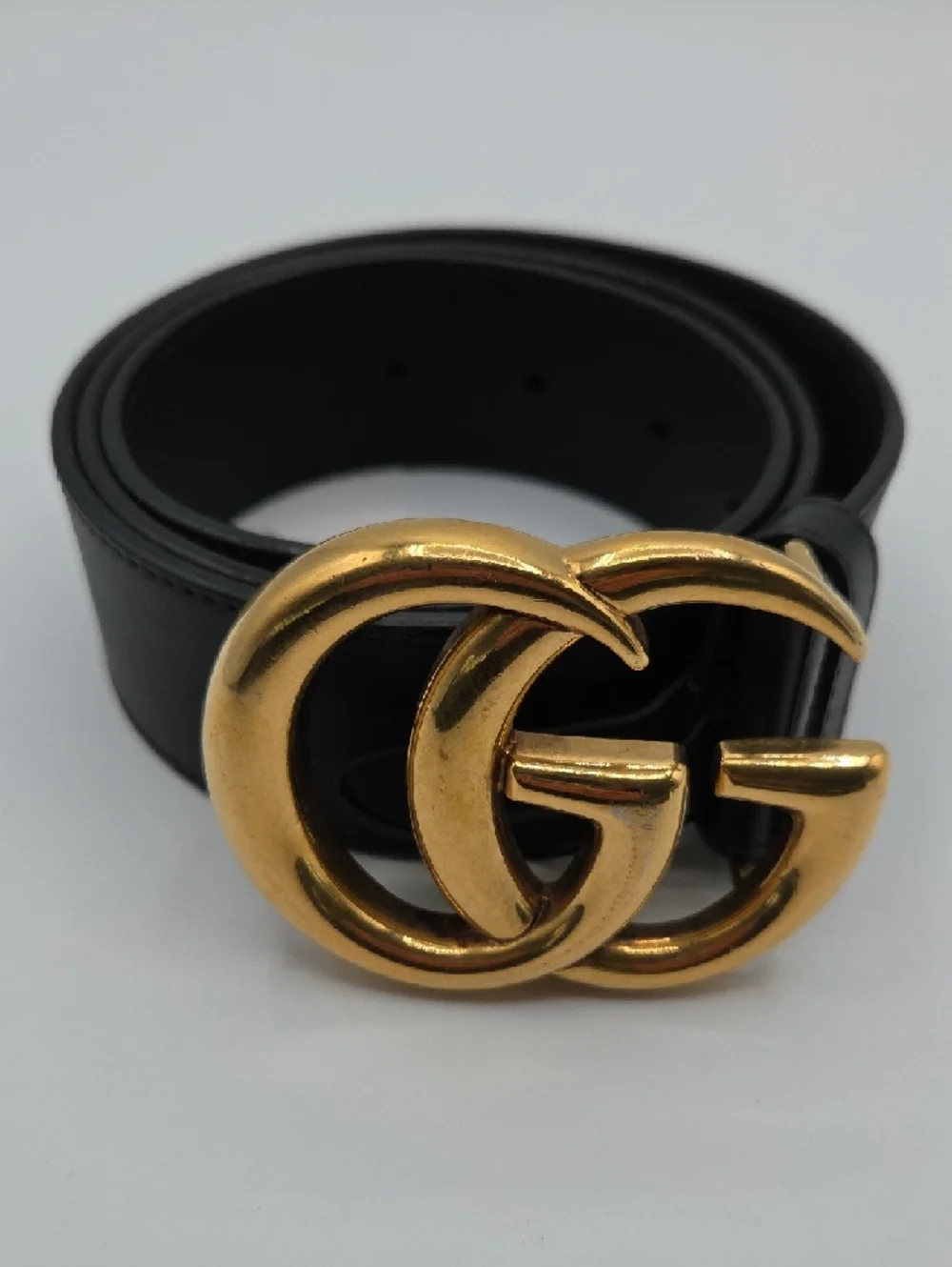 Authentic Gucci GG Marmont Wide Leather Belt - Black & Gold 75/30